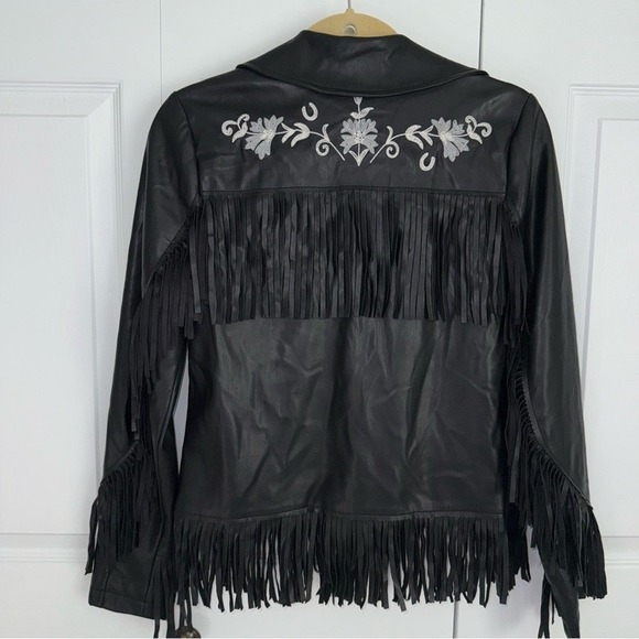 Urban Outfitters Black Leather Jacket with‎ Fringe and Embroidery - Picture 9 of 14